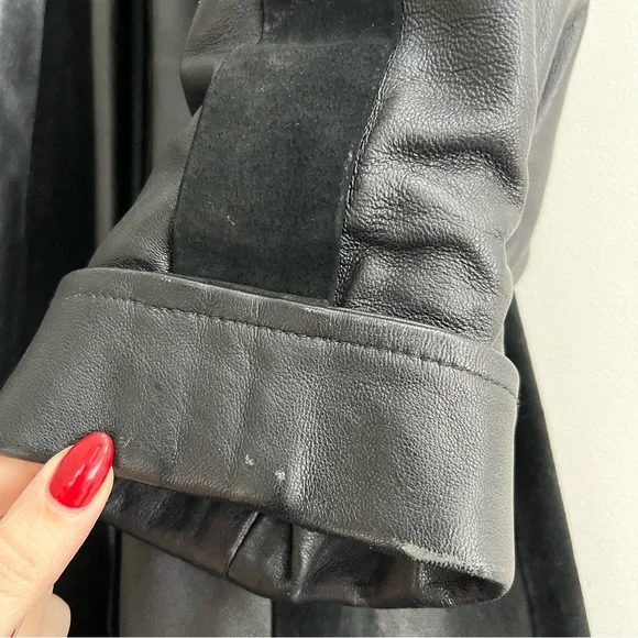 Vera Pelle Black Vintage Italian Leather & Suede Paneled Swing Coat Large